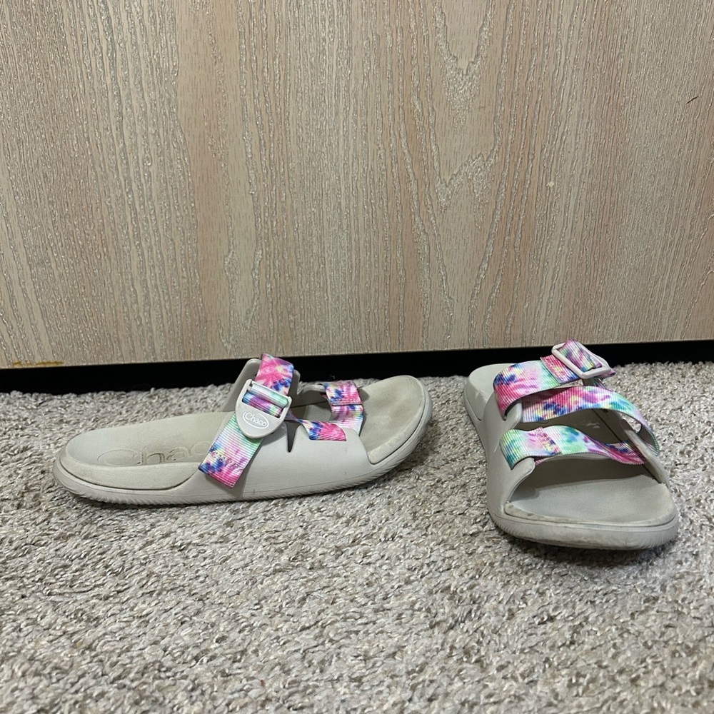 Chaco Chillos Slide Women's Light Tie Dye Pastel Gray Size 8 Outdoor Beach Strap - Picture 1 of 9
